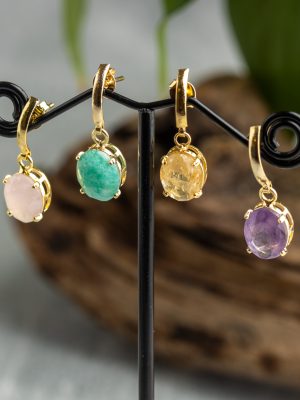 Handmade gold-plated gemstone earrings with a delicate crystal design, perfect for adding an elegant touch.