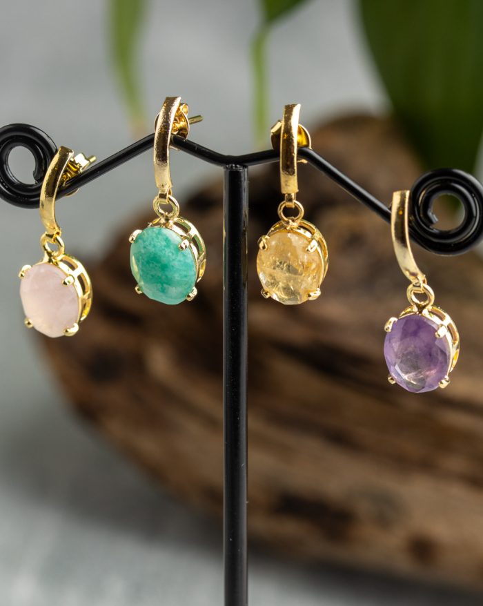 Handmade gold-plated gemstone earrings with a delicate crystal design, perfect for adding an elegant touch.