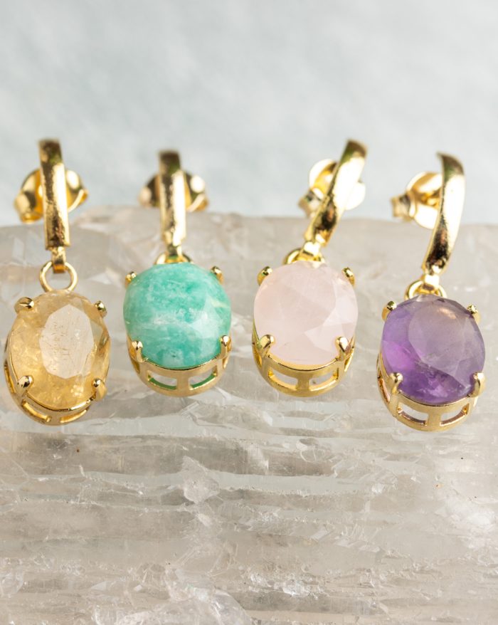 Handmade gold-plated gemstone earrings with a delicate crystal design, perfect for adding an elegant touch.