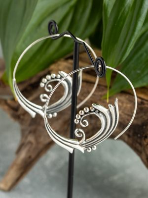 Handmade silver Bali hoop earrings with a bold round boho design, crafted by artisans.