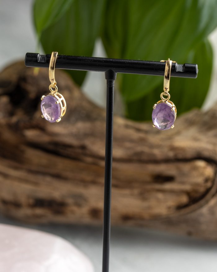 Handmade gold-plated gemstone earrings with a delicate crystal design, perfect for adding an elegant touch.