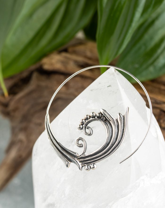 Handmade silver Bali hoop earrings with a bold round boho design, crafted by artisans.