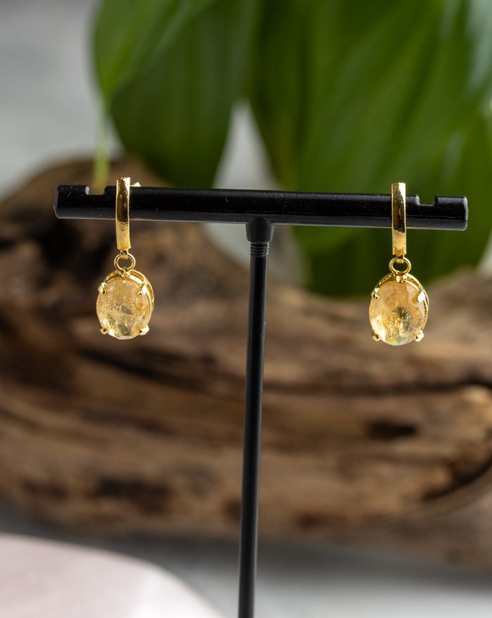 Handmade gold-plated gemstone earrings with a delicate crystal design, perfect for adding an elegant touch.