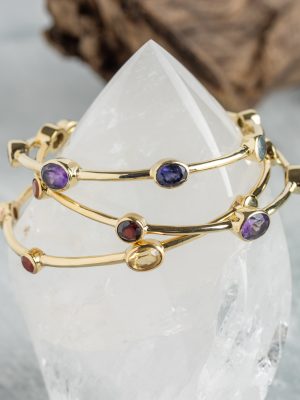 7 Chakra Bracelet Bangles – Handmade Jewellery with Healing Stones Gold Plated